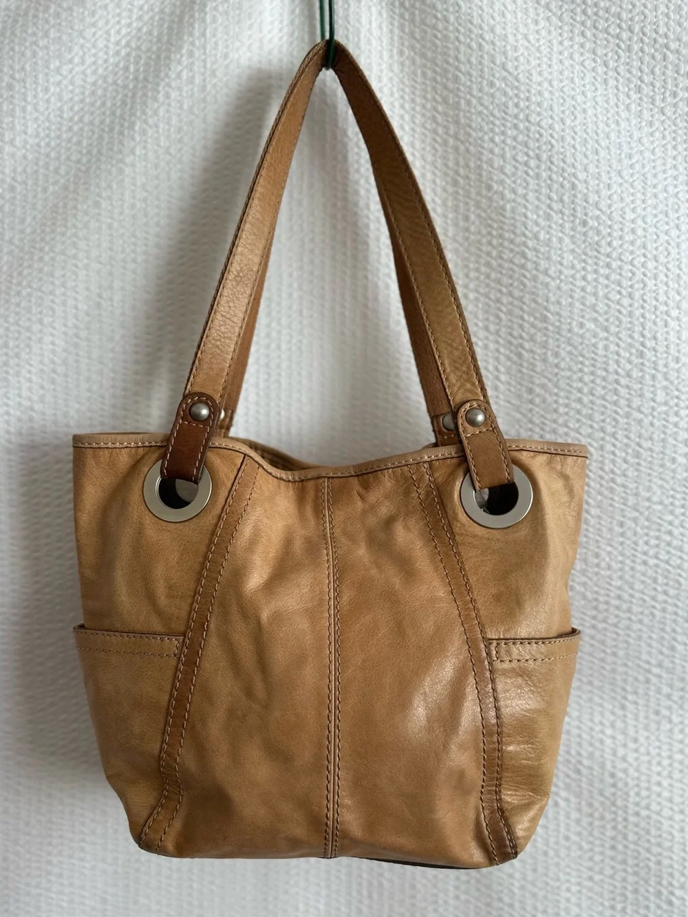 Fossil Long Live Vintage Leather Tote Bag Brown Cognac Hobo Shoulder Purse Y2K